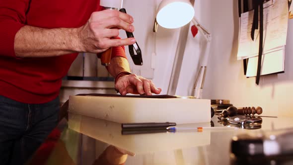 Preparation of a Leather Flap for Belt  Makes Potholes