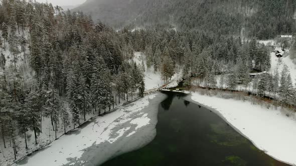 Beautiful view on an Lake with Mountains in Schiederweiher in Upper Austria Drone Video