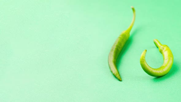 Hot Green Pepper Lies on a Pastel Green Background