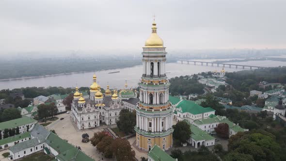 Symbol of Ukraine : Kyiv-Pechersk Lavra. Kiev. Slow Motion Aerial View