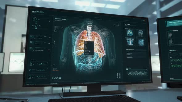 Covid Research Is Held In Medical Program Displayed On Computer Screen alt