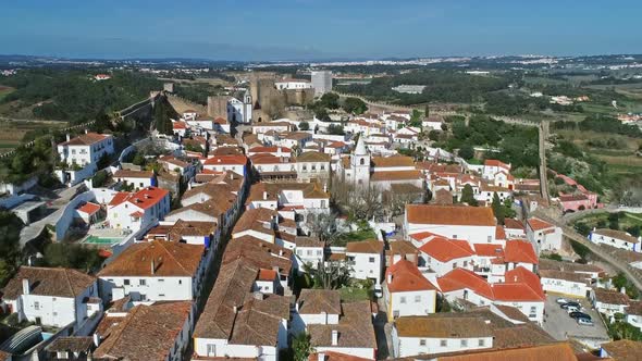 Aerial View of Medieval Town Obidos in Portugal