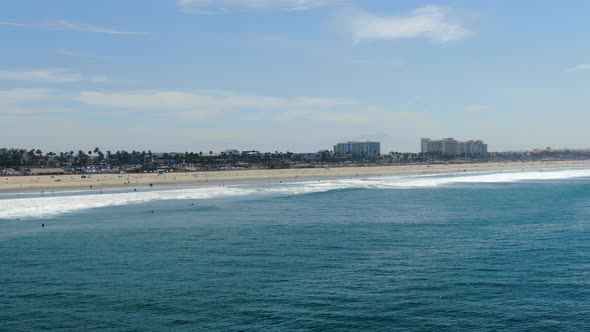 Aerial View of Huntington Beach and Coastline During Sunny Summer Day