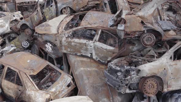 Irpin Bucha District Ukraine a Dump of Shot and Burned Cars