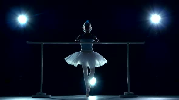 Classic Ballet Dancer in White Tutu Posing on Handle Bar