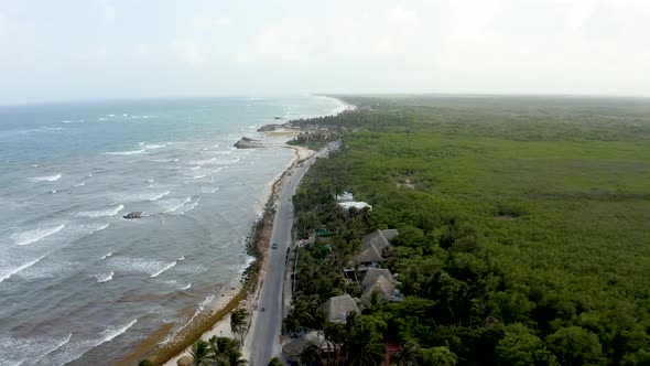 Beautiful Aerial View of the Eco Wooden Houses in the Middle of a Jungle