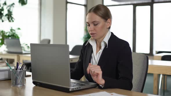 Office Worker Suffering Back Pain, Sitting on Uncomfortable Chair, Muscle Strain