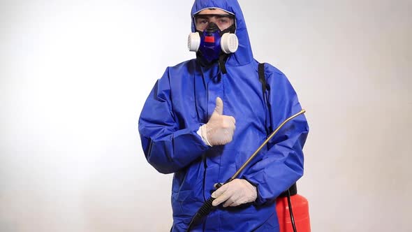 Pest Control Protective Equipment Ready to Disinfect on White Background