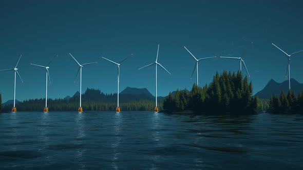 Offshore Wind turbines farm producing electricity from the force of a wind. 4KHD