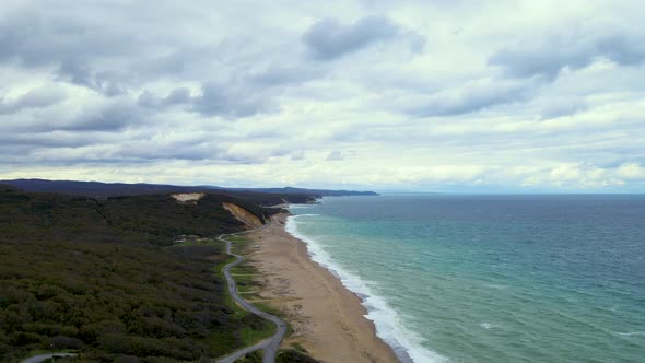 High and powerful waves coming fast to the beach, waves in winter day