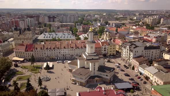 Aerial view of historic center in Ivano-Frankivsk city, Ukraine