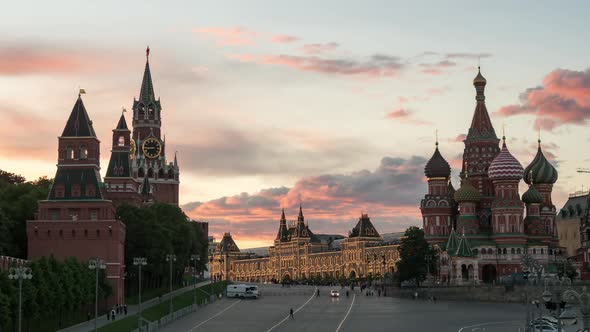 St. Basil Cathedral and Spasskaya Tower on Red Square in Moscow.