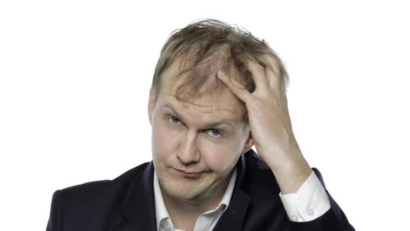 Sleepy Young Tired Businessman. Depressed Disheveled Worker in Black Suit