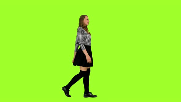 Attractive Woman Walking on Chroma Key Background