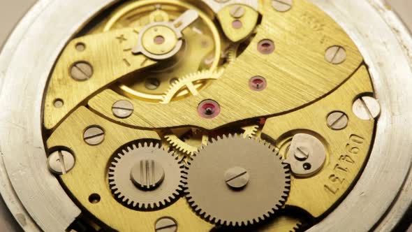 Vintage Watch Movement. Close Up.