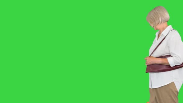 Granny Wealthy Lady Walking By with Shopping Bags on a Green Screen Chroma Key