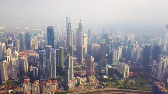 Aerial view of Kuala Lumpur Downtown, Malaysia in urban city in Asia. Skyscraper high-rise buildings