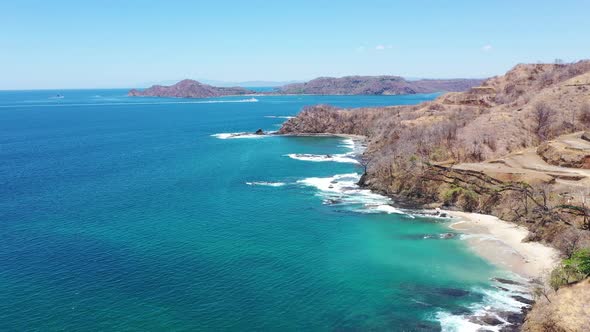 Aerial view of tropical beach and arid coastline in Costa Rica