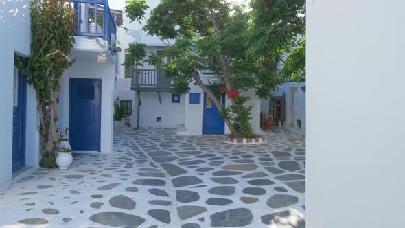 Walking in Mykonos Street on Mykonos Island, Greece