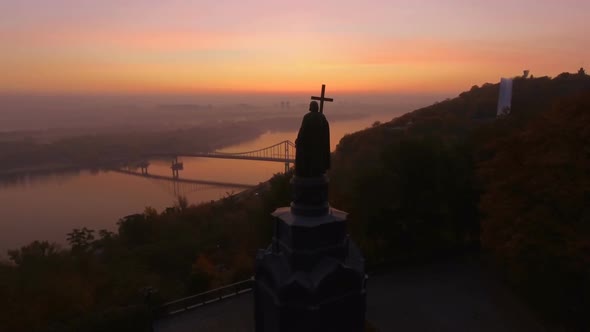 Aerial View To Statue of St. Volodymyr in City Park