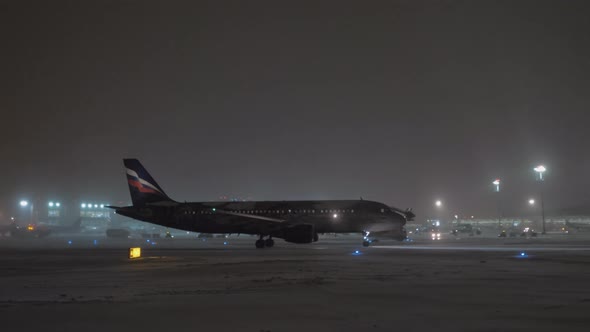 Busy Sheremetyevo Airport at winter night, Moscow