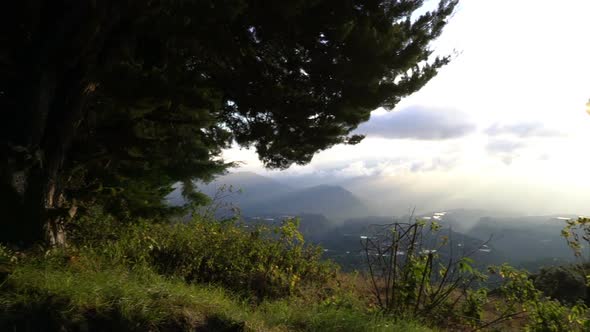 Man Taking Selfies in Mountains When the Sun Rises Beautiful Landscape