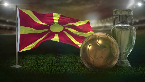 Macedonia Flag With Football And Cup Background Loop