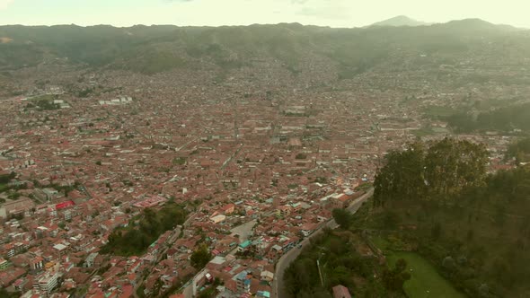 4K daytime before sunset aerial drone view over the Lucrepata and San Blas neighborhoods in Cusco, c