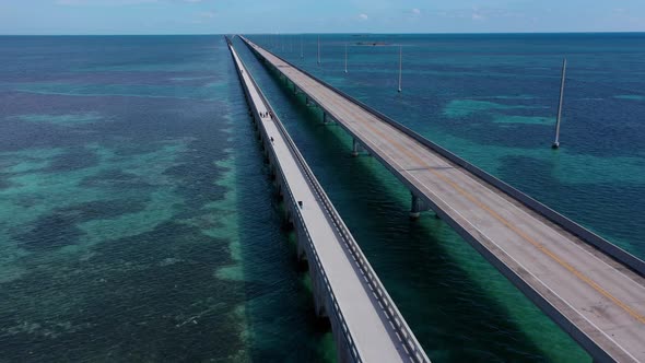 Aerial shot of the Seven Mile Bridge which leads to Key West Florida