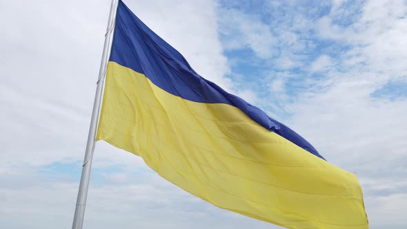 Kyiv - National Flag of Ukraine By Day. Aerial View. Kiev. Slow Motion