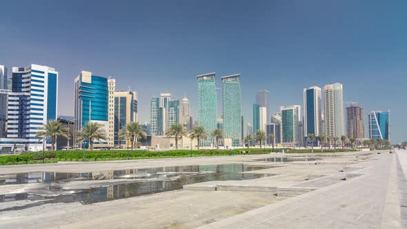 The Highrise District of Doha with Fountain Timelapse Hyperlapse