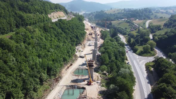 Aerial Shot New Road or Highway Construction Site 4K - V13