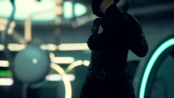 Futuristic Woman in Sci Fi Laboratory alt