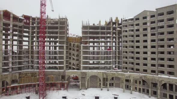 Housing estate is under construction Aerial view in winter