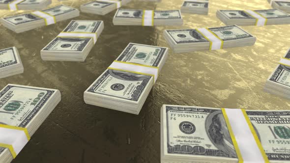 Close up 100 American dollars on a gold color background