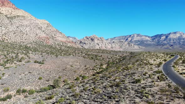 Red Rock Canyon scenic byway in aerial view, near,  Las Vegas Nevada