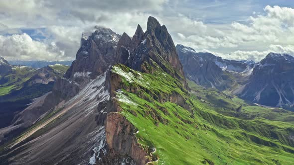 Seceda in South Tyrol, aerial view, Dolomites, Italy
