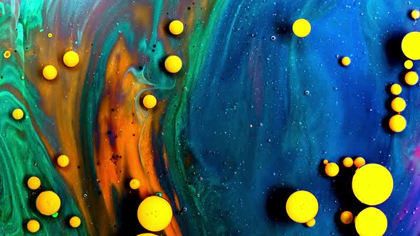 Fantastic Structure of Colorful Bubbles. Chaotic Motion. Abstract Colorful Paint. Top View,