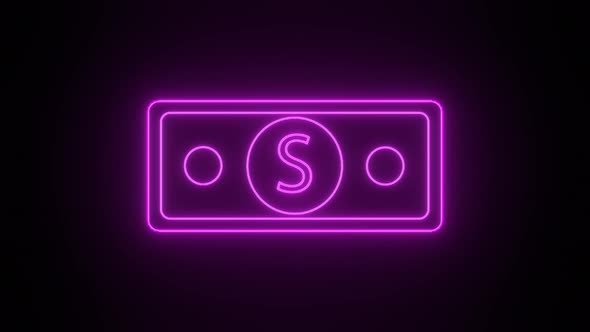 Neon Dollar banknote sign. alt