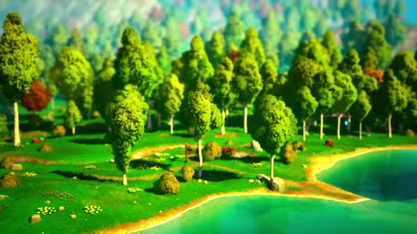 Cartoon Landscape with Hills and Forest