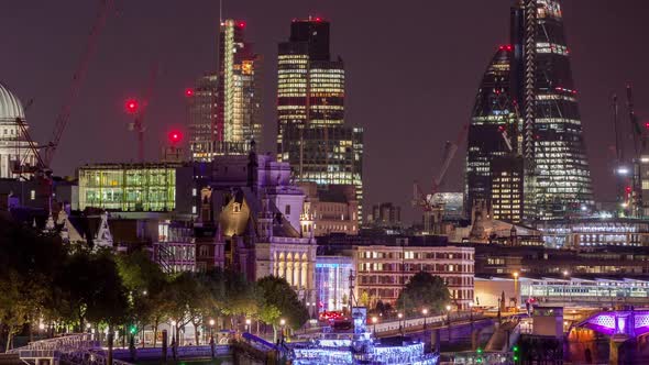 Timelapse London City Skyline Thames Night England Urban