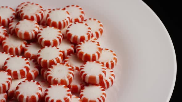 Rotating shot of peppermint candies