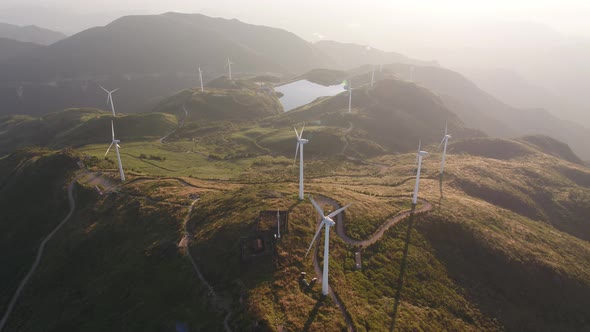 Wind Turbines in mountain during sunset