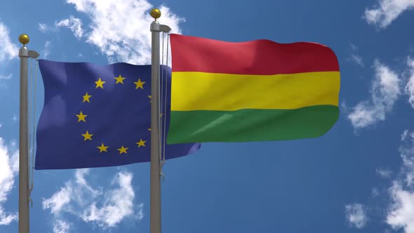 European Union Flag Vs Bolivia Flag On Flagpole