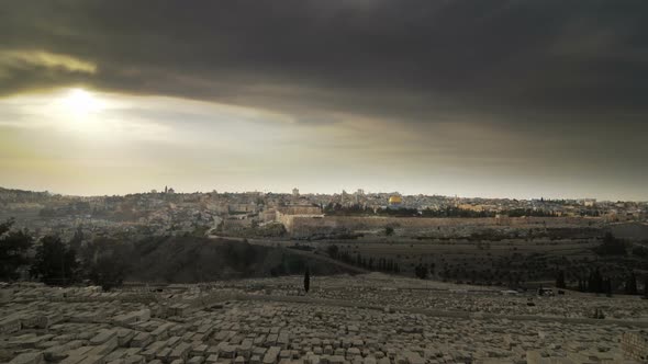 Time-lapse from the Mount of Olives overlooking the cemetery towards the Dome of the Rock