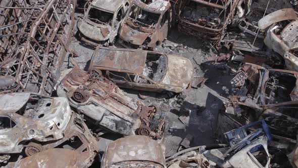 Irpin Bucha District Ukraine a Dump of Shot and Burned Cars