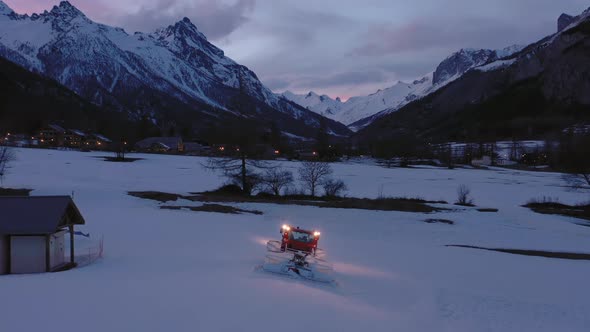 Snowcat and Mountain View Sunrise