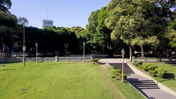 Aerial shot of the grass and vegetation Plaza San Martin, a famous landmark in Buenos Aires