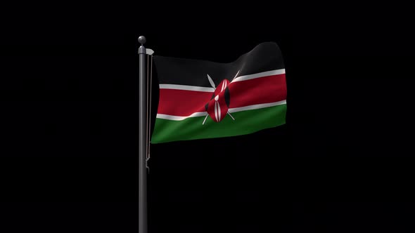 Kenya Flag On Flagpole With Alpha Channel 4K