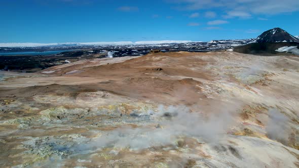 Iceland Hverir Geothermal area hot springs and steam vents view from Drone